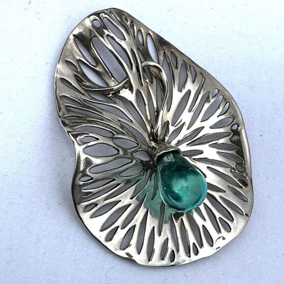 Hagit Gorali Sterling Silver Kalos Lily Pendant with Aqua Glass Drop - Picture 7 of 8